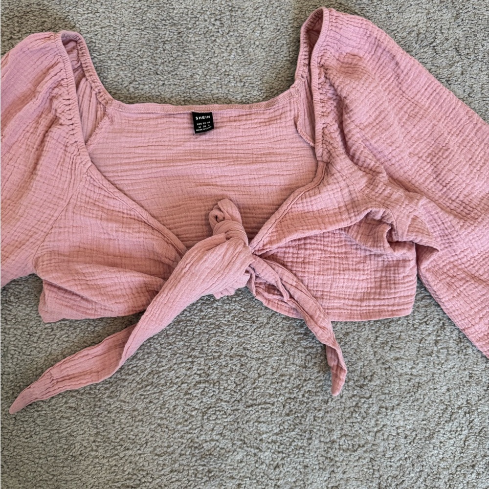 Dusty Pink Tie-Front Blouse